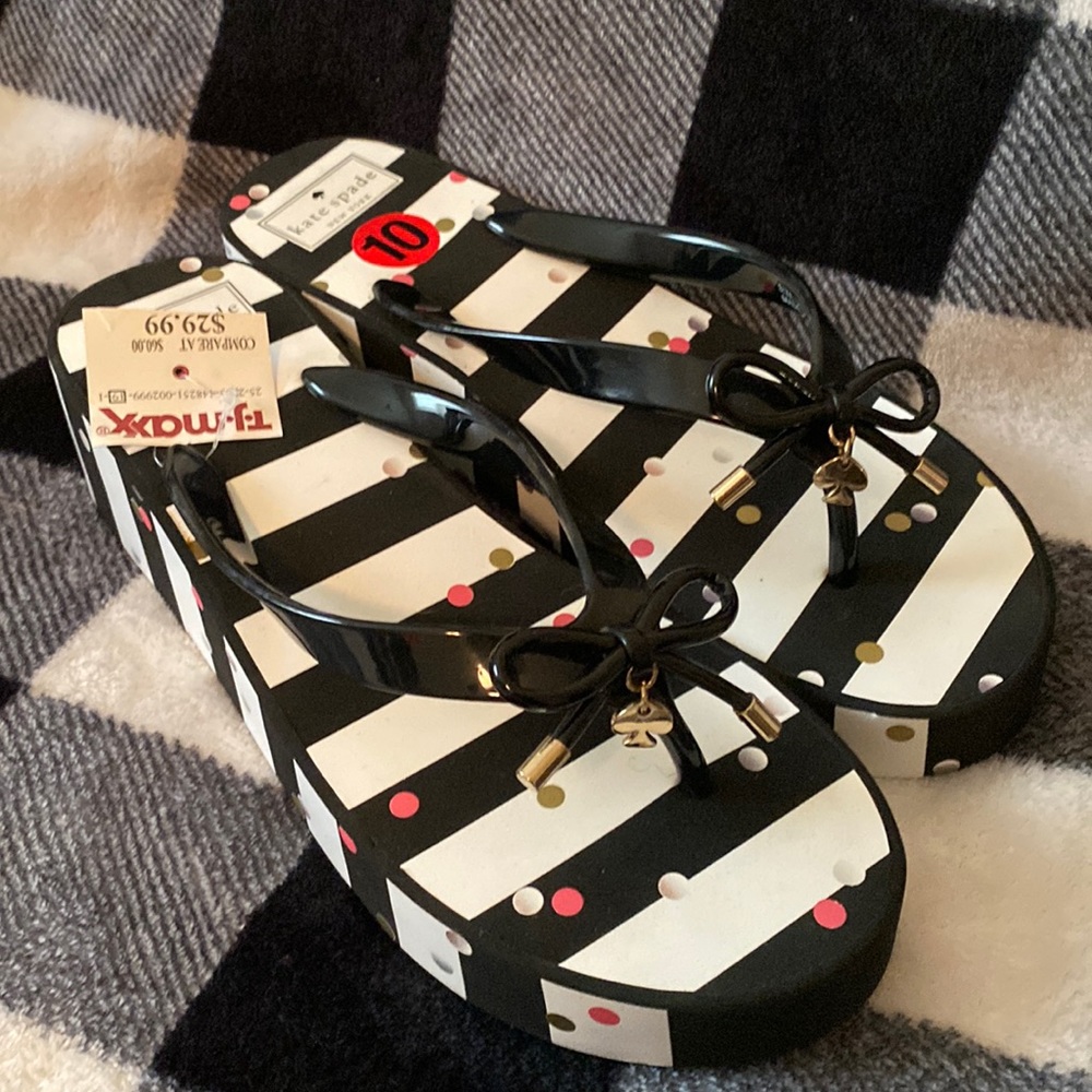 Sz 10 Kate Spade Black & White Flip Flops